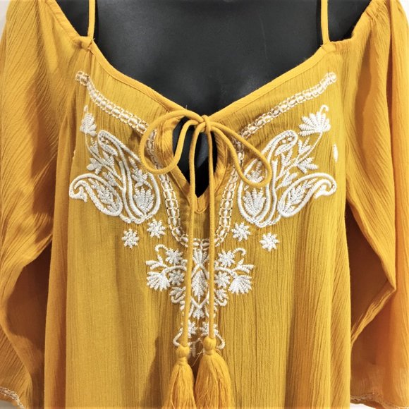 TOPSHOP Embroidered Off The Shoulder Dress - Size Small - Picture 3 of 7